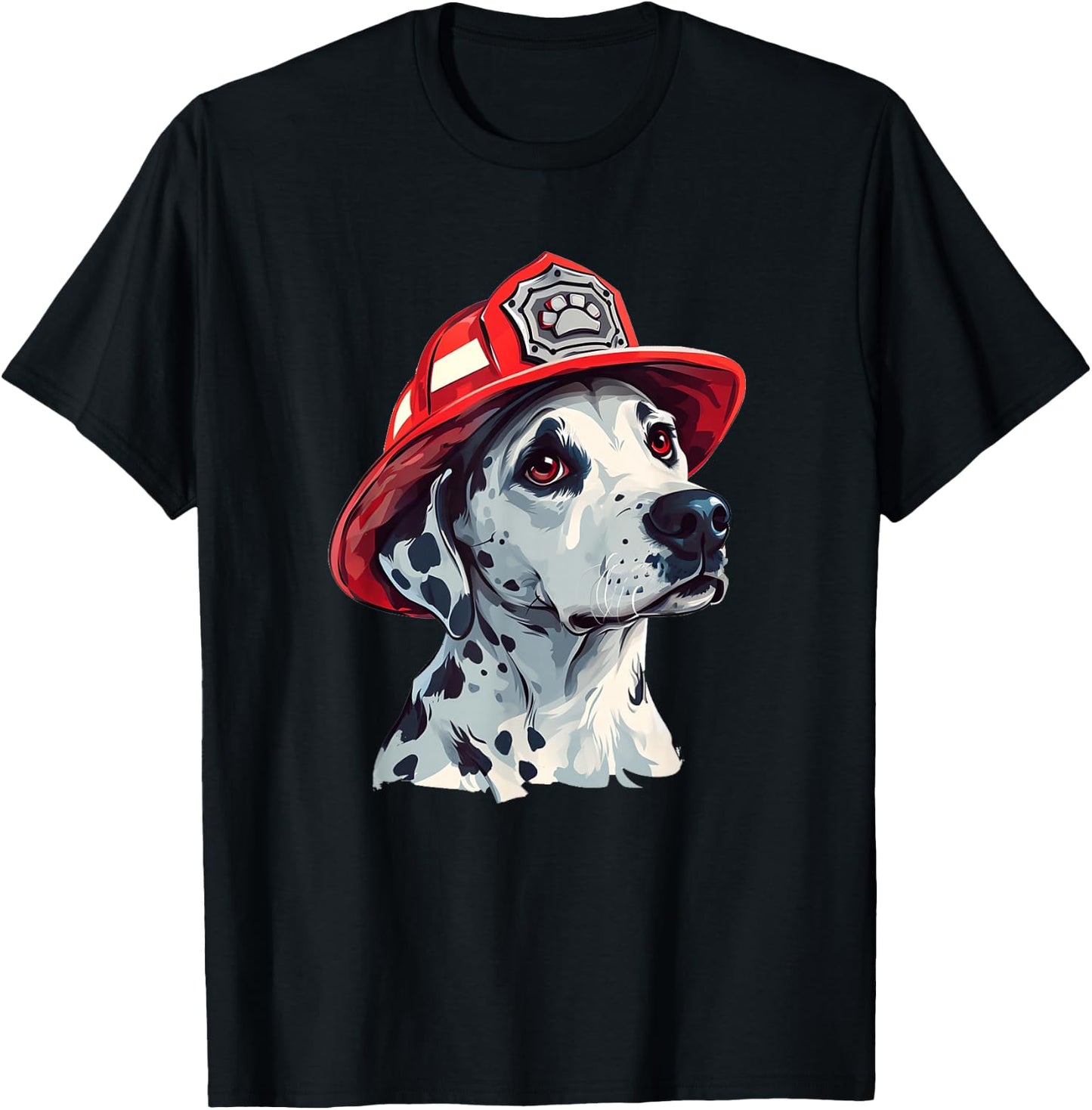 Dalmatian Firehouse Dog Firefighter Hat Fireman Dog T-Shirt - T-Shirt | Black