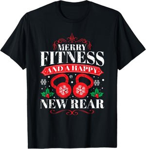 Merry Fitness And A Happy New Rear Funny Workout Lover T-Shirt - T-Shirt | Black