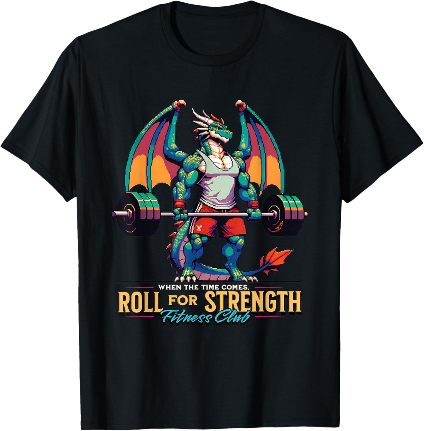 Roll for Strength Gym TTRPG Roleplaying Cool Workout Pixel T-Shirt - T-Shirt | Black