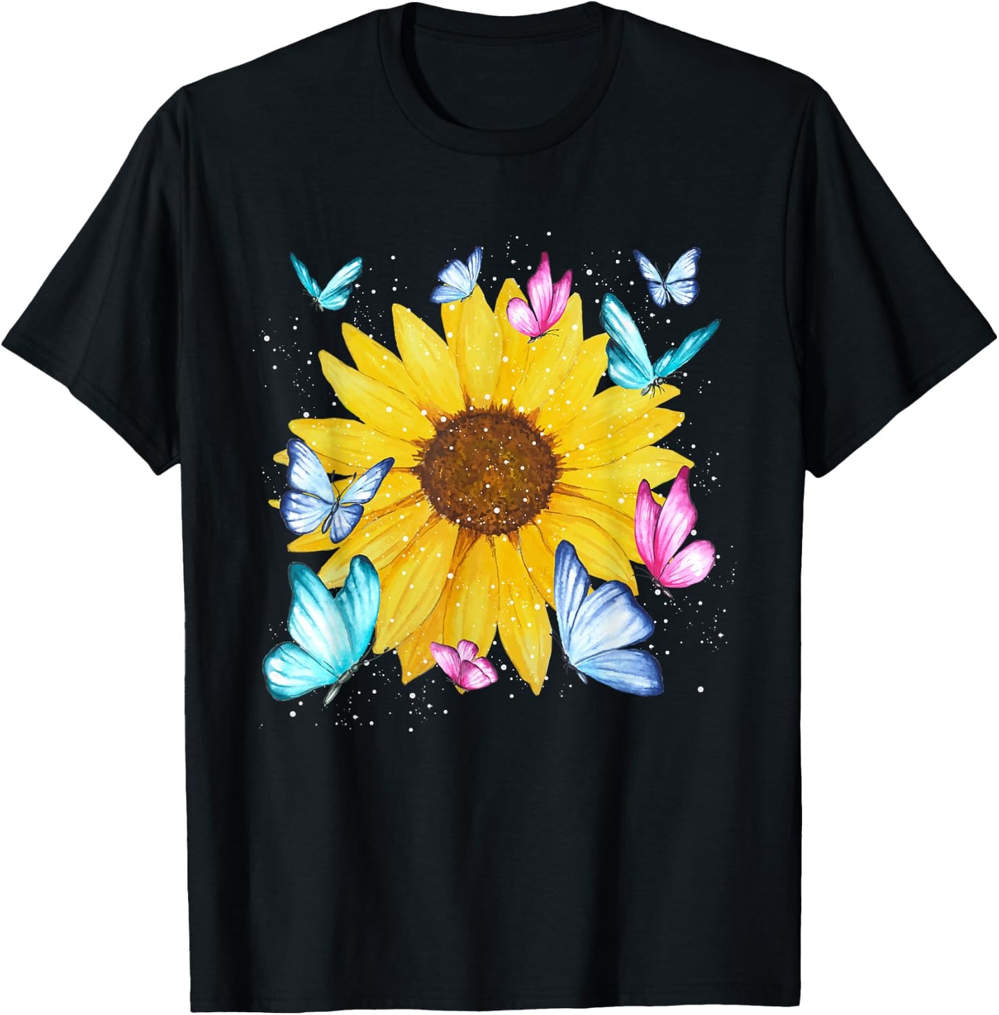 Beautiful Nature Yellow Flowers Florist Butterfly Sunflower T-Shirt - T-Shirt | Black
