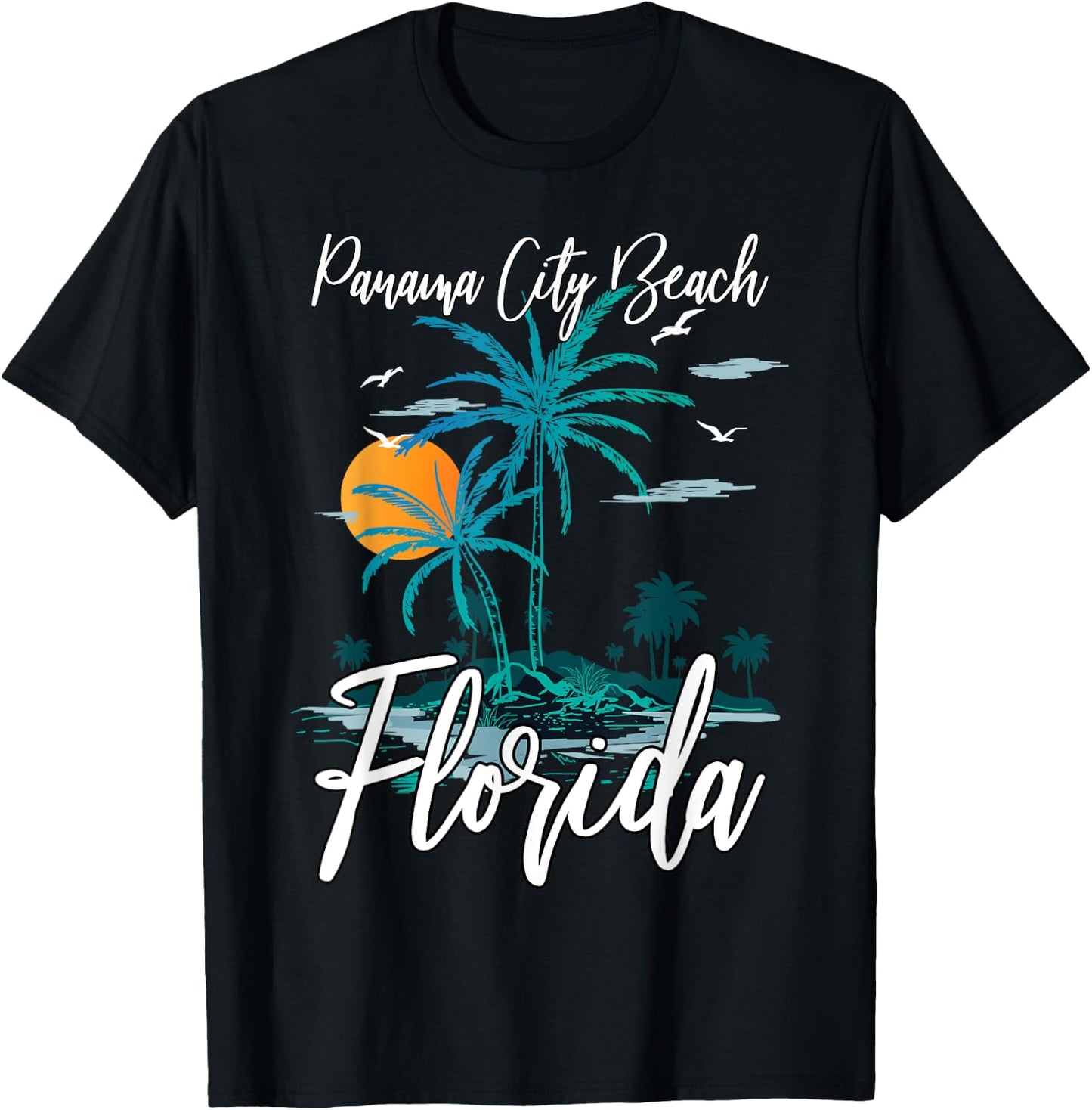 Family Vacation Retro Sunset Florida Panama City Beach Men Women Girls Kids T-Shirt - T-Shirt | Black