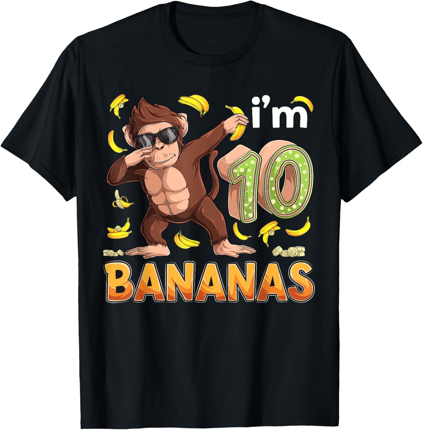 10 Year Old Monkey Birthday Safari Jungle Animal 10th B-day T-Shirt - T-Shirt | Black