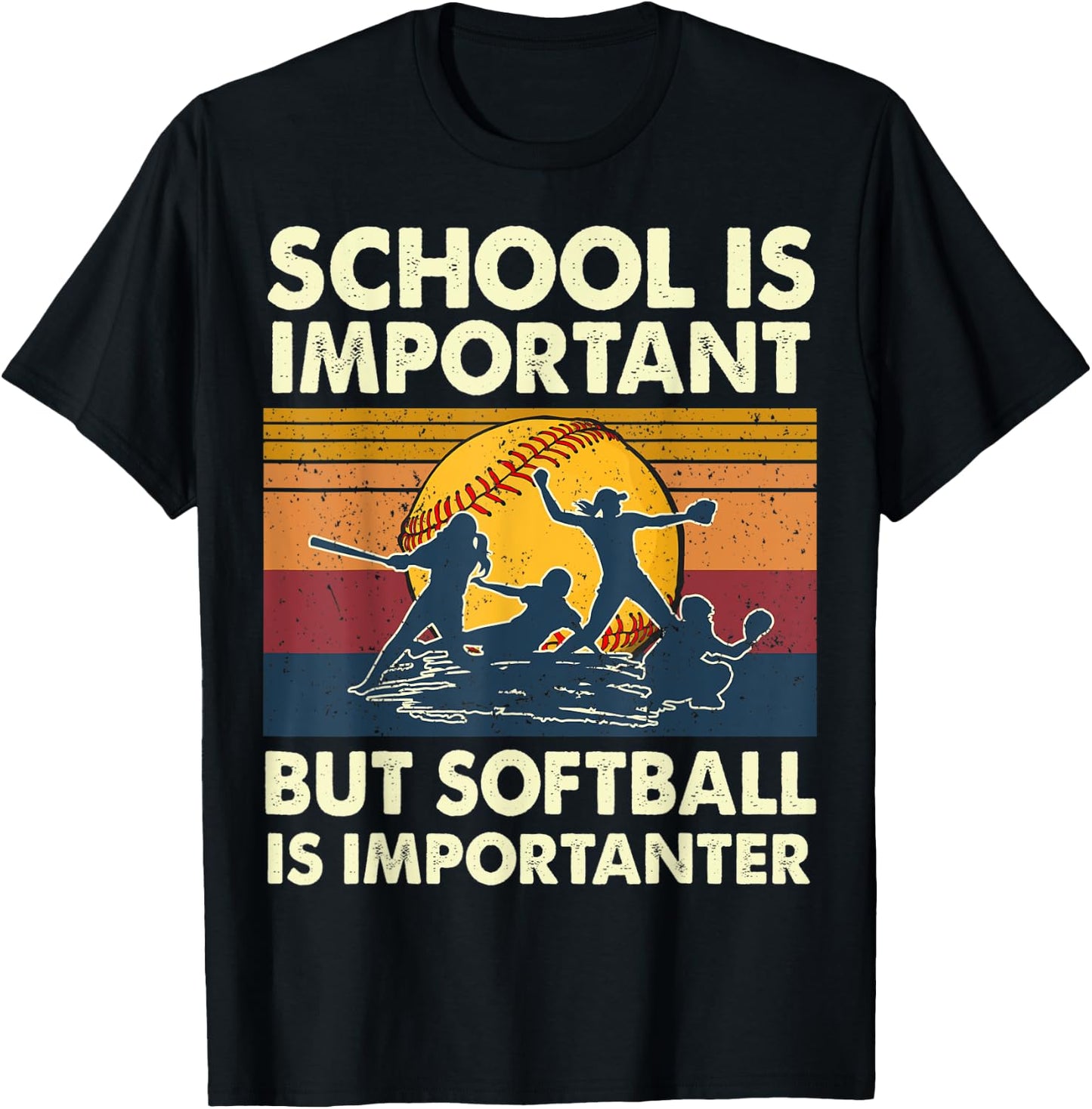 School Is Important But Softball Is Importanter Funny Player T-Shirt - T-Shirt | Black