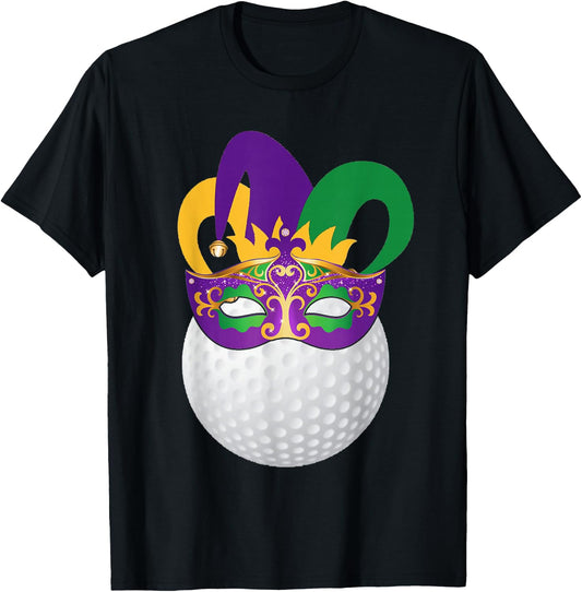 Golf Wearing Mardi Gras Carnival Mask Golf Lover T-Shirt - T-Shirt | Black