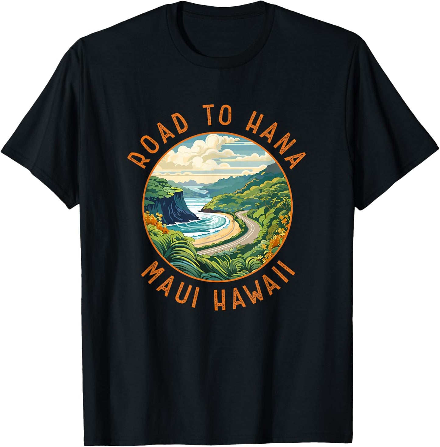 Road to Hana Maui Hawaii Distressed Circle T-Shirt - T-Shirt | Black