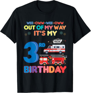 Out of my way it's my 3rd birthday Rescue Vehicles Birthday T-Shirt - T-Shirt | Black