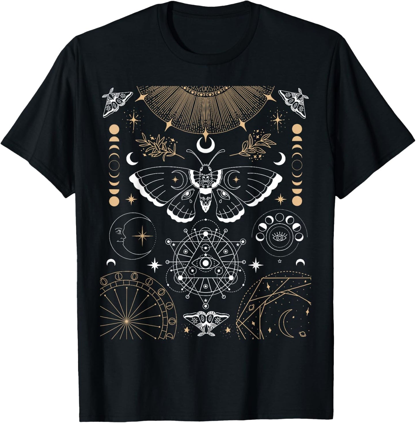 Luna Moth Moon Phases Witchy Dark Academia Aesthetic Occult T-Shirt - T-Shirt | Black