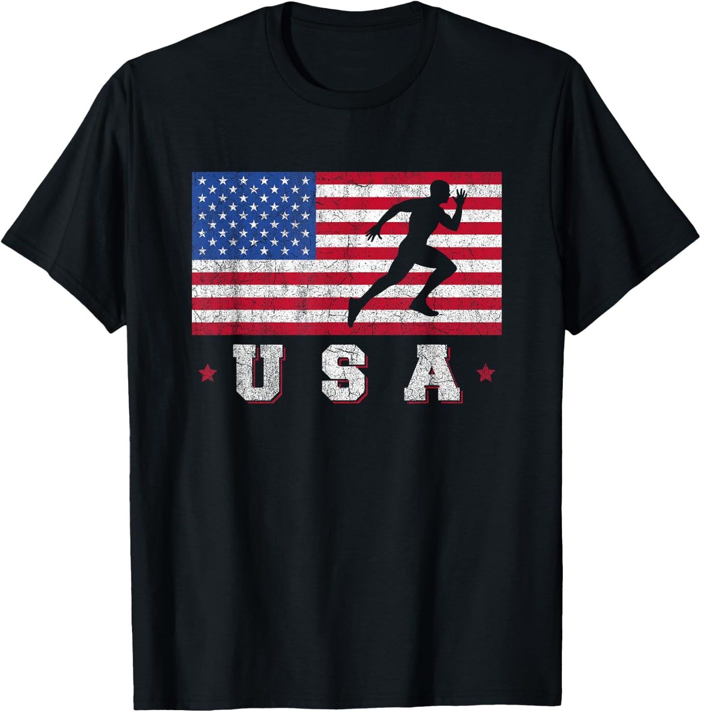 Patriotic Sports Gift American USA Flag Track And Field T-Shirt - T-Shirt | Black