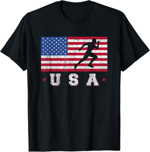 Patriotic Sports Gift American USA Flag Track And Field T-Shirt - T-Shirt | Black