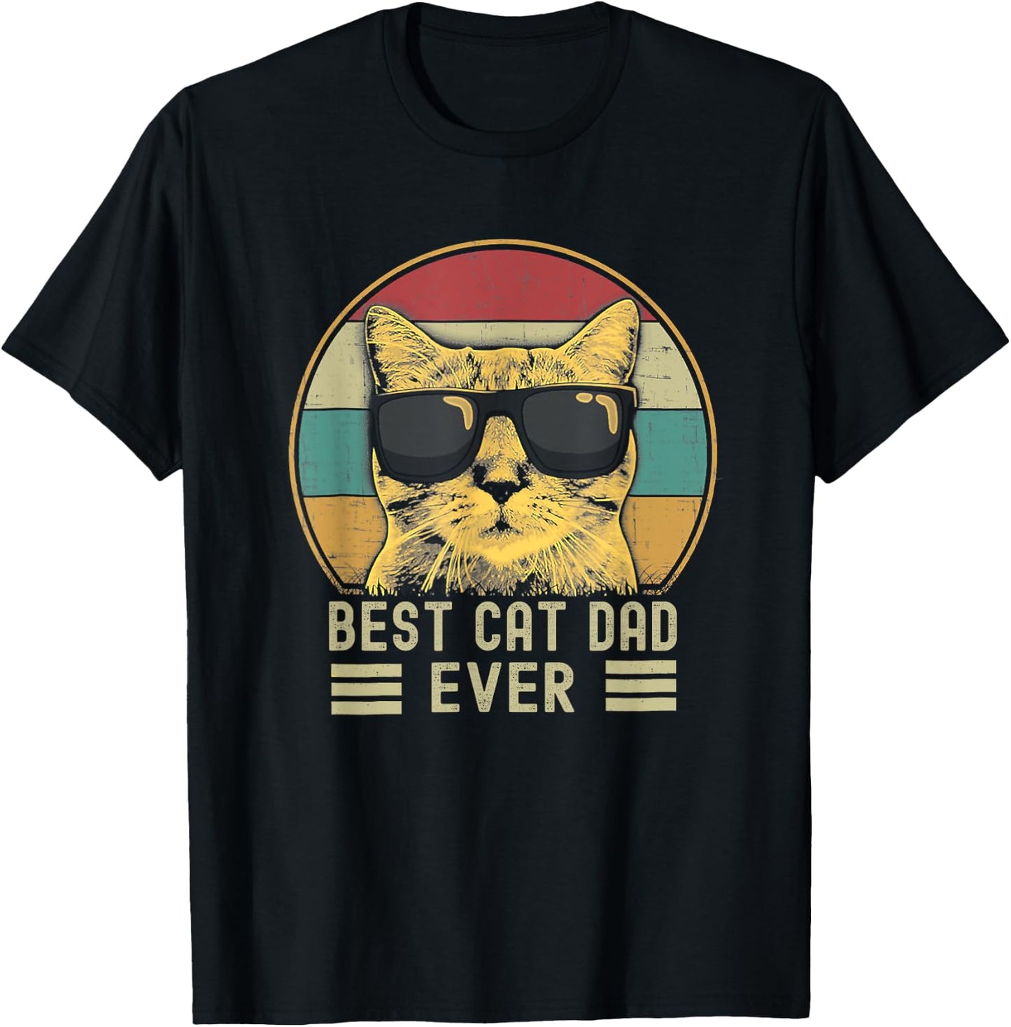 Best Cat Dad Ever Funny Retro Cat Dad Cat Father's Day T-Shirt - T-Shirt | Black