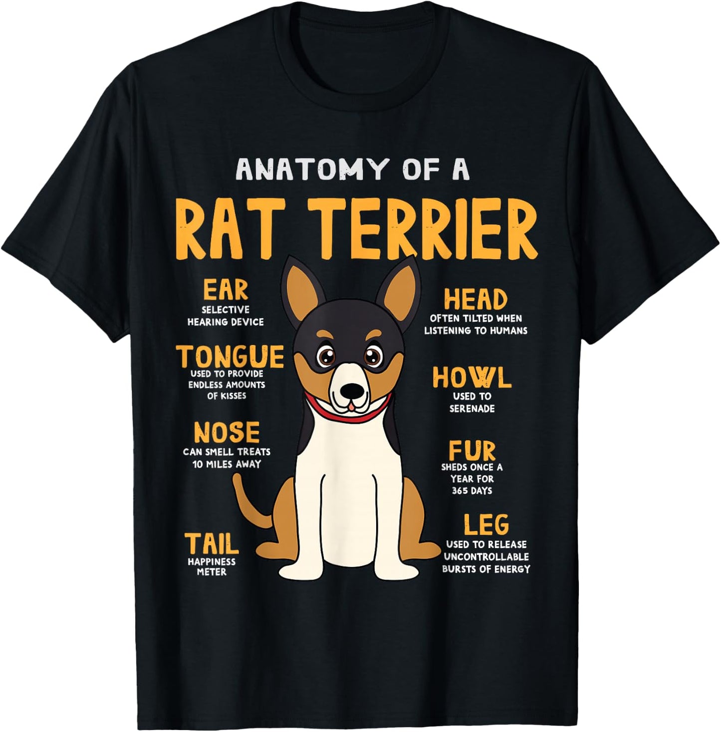 Rat Terrier Anatomy Funny Dog Mom Dad Gift T-Shirt - T-Shirt | Black