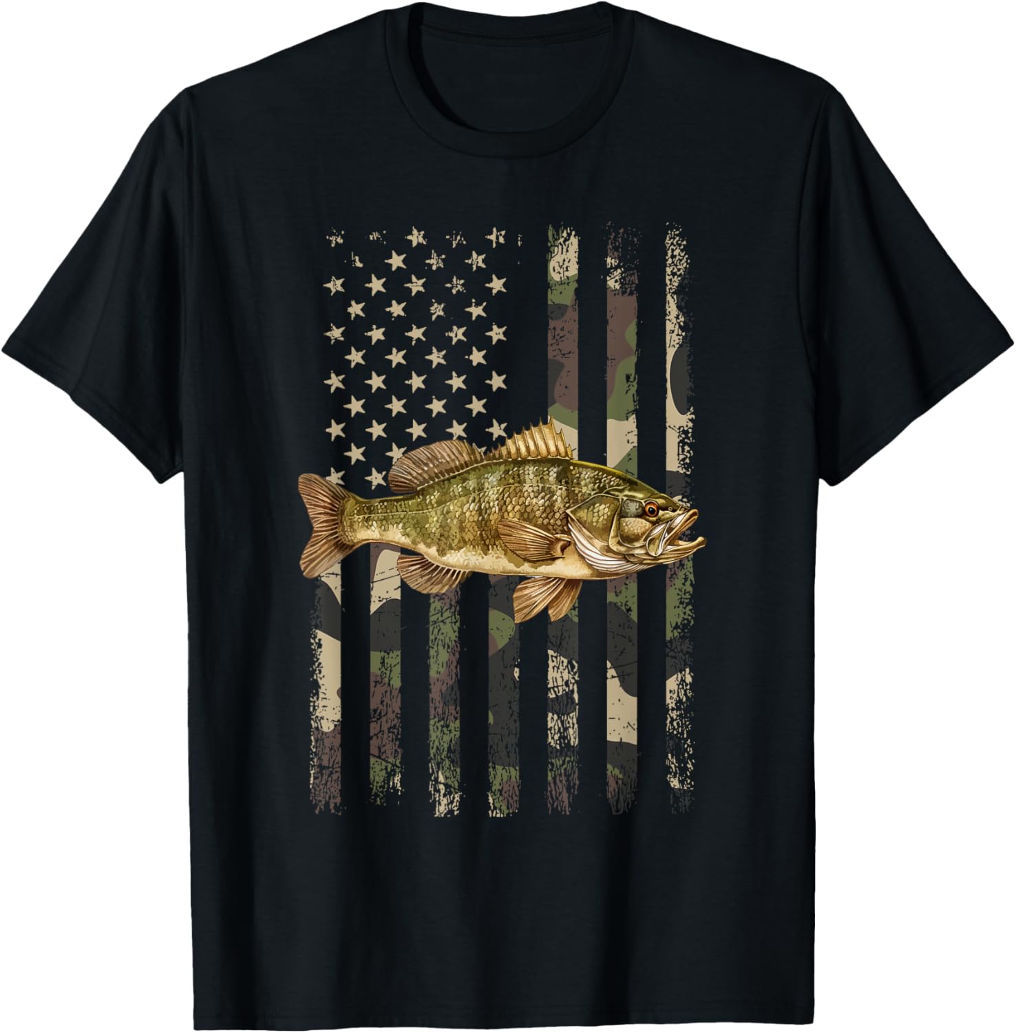 Smallmouth American Flag, smallmouth bass Women Kids Men T-Shirt - T-Shirt | Black