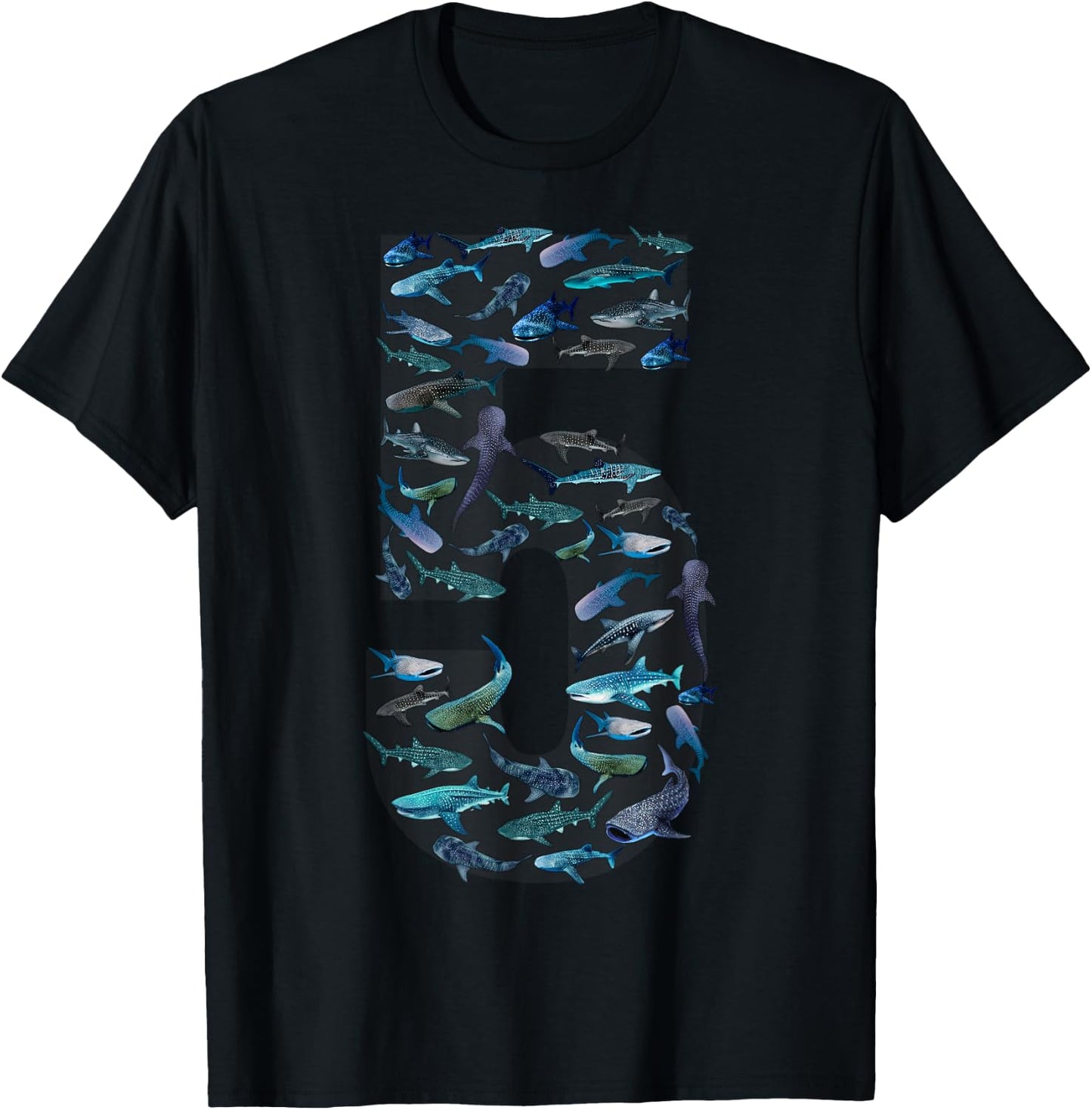 5th Birthday Boy Five-Year-Old Sea Ocean Fish Whale Shark T-Shirt - T-Shirt | Black