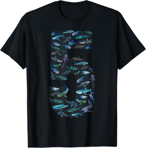 5th Birthday Boy Five-Year-Old Sea Ocean Fish Whale Shark T-Shirt - T-Shirt | Black