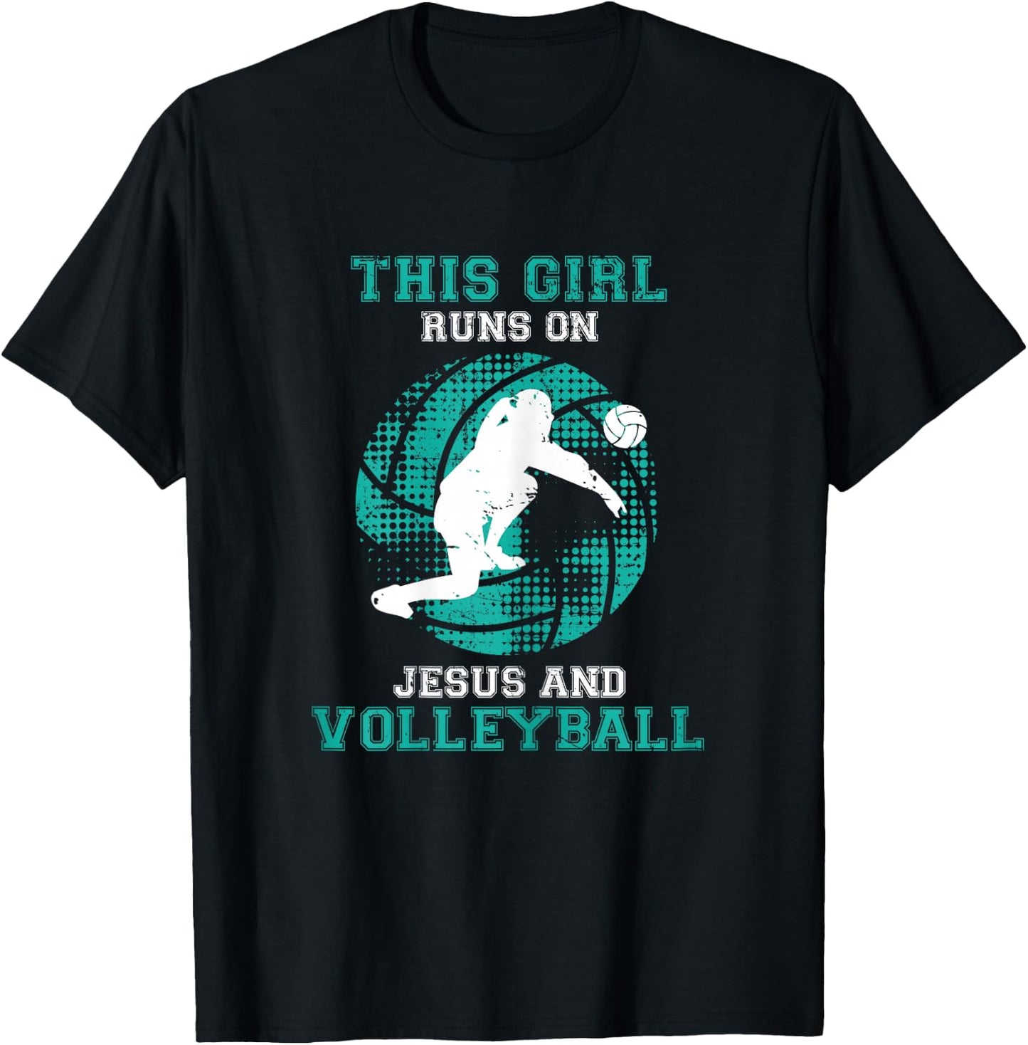 This Girl Runs On Jesus And Volleyball Shirt Teen Cute Gifts T-Shirt - T-Shirt | Black