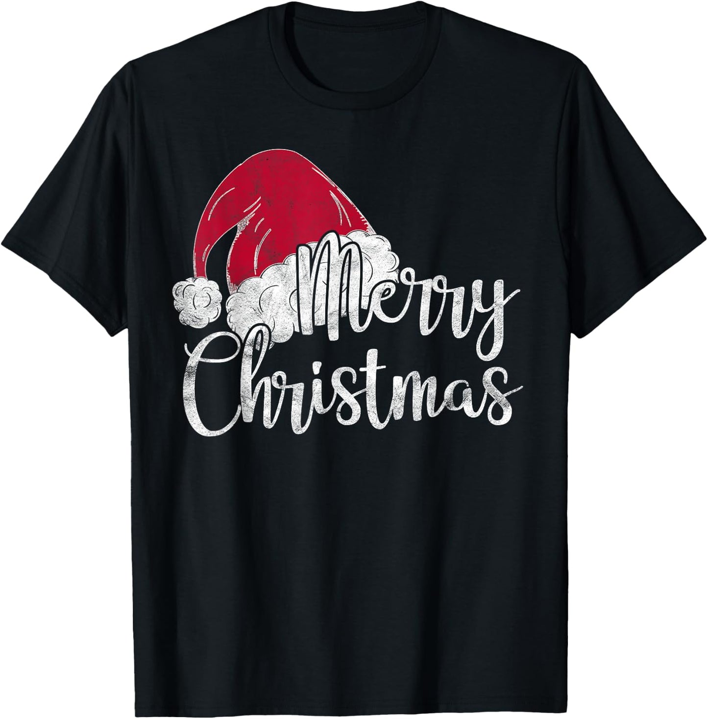 Merry Christmas Cute Santas Hat Funny Mom Xmas Gift T-Shirt - T-Shirt | Black