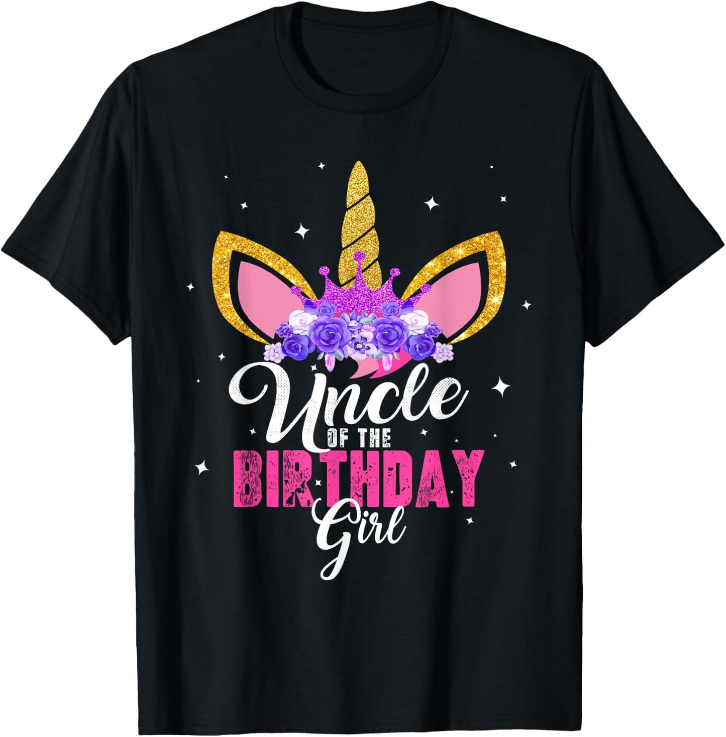 Uncle Of The Birthday Girl Unicorn Birthday Princess T-Shirt - T-Shirt | Black