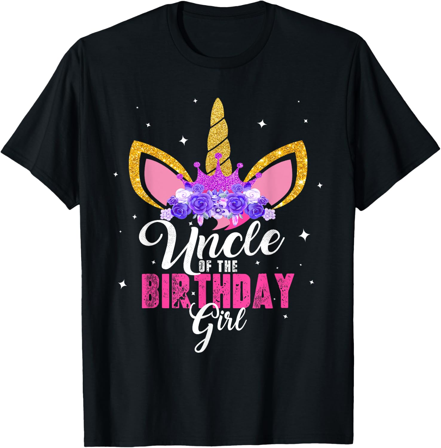 Uncle Of The Birthday Girl Unicorn Birthday Princess T-Shirt - T-Shirt | Black