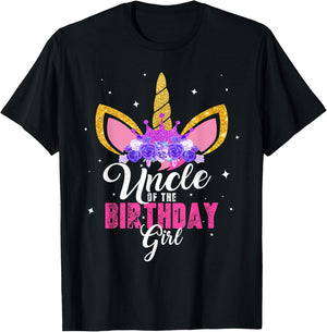 Uncle Of The Birthday Girl Unicorn Birthday Princess T-Shirt - T-Shirt | Black