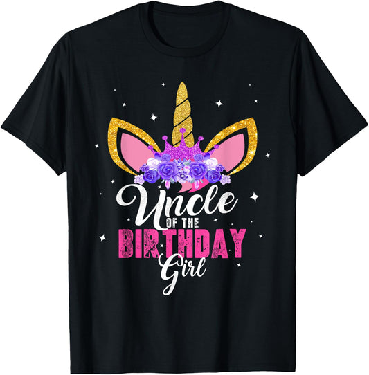 Uncle Of The Birthday Girl Unicorn Birthday Princess T-Shirt - T-Shirt | Black