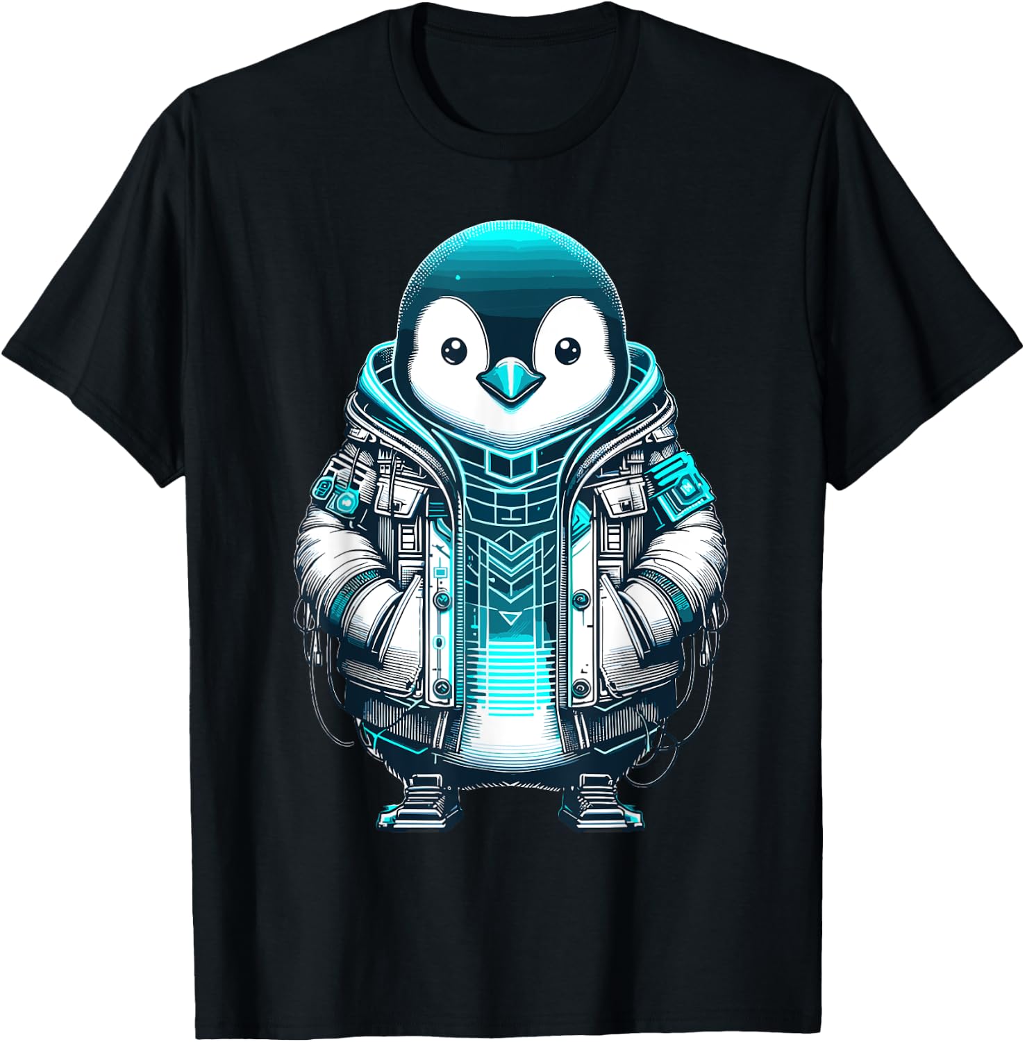 Cool Synthwave Cyberpunk Penguin Lover Futuristic Penguin T-Shirt - T-Shirt | Black