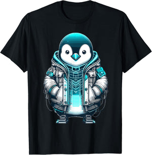 Cool Synthwave Cyberpunk Penguin Lover Futuristic Penguin T-Shirt - T-Shirt | Black