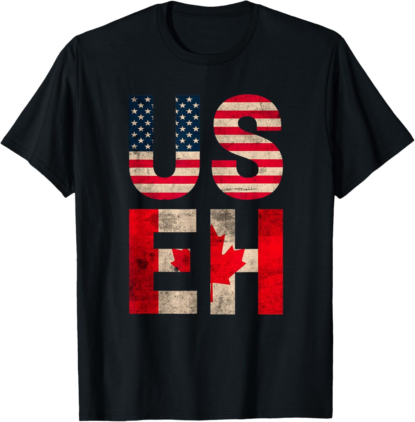 US EH USA CANADA Flag retro vintage men women boys girls kid T-Shirt - T-Shirt | Black