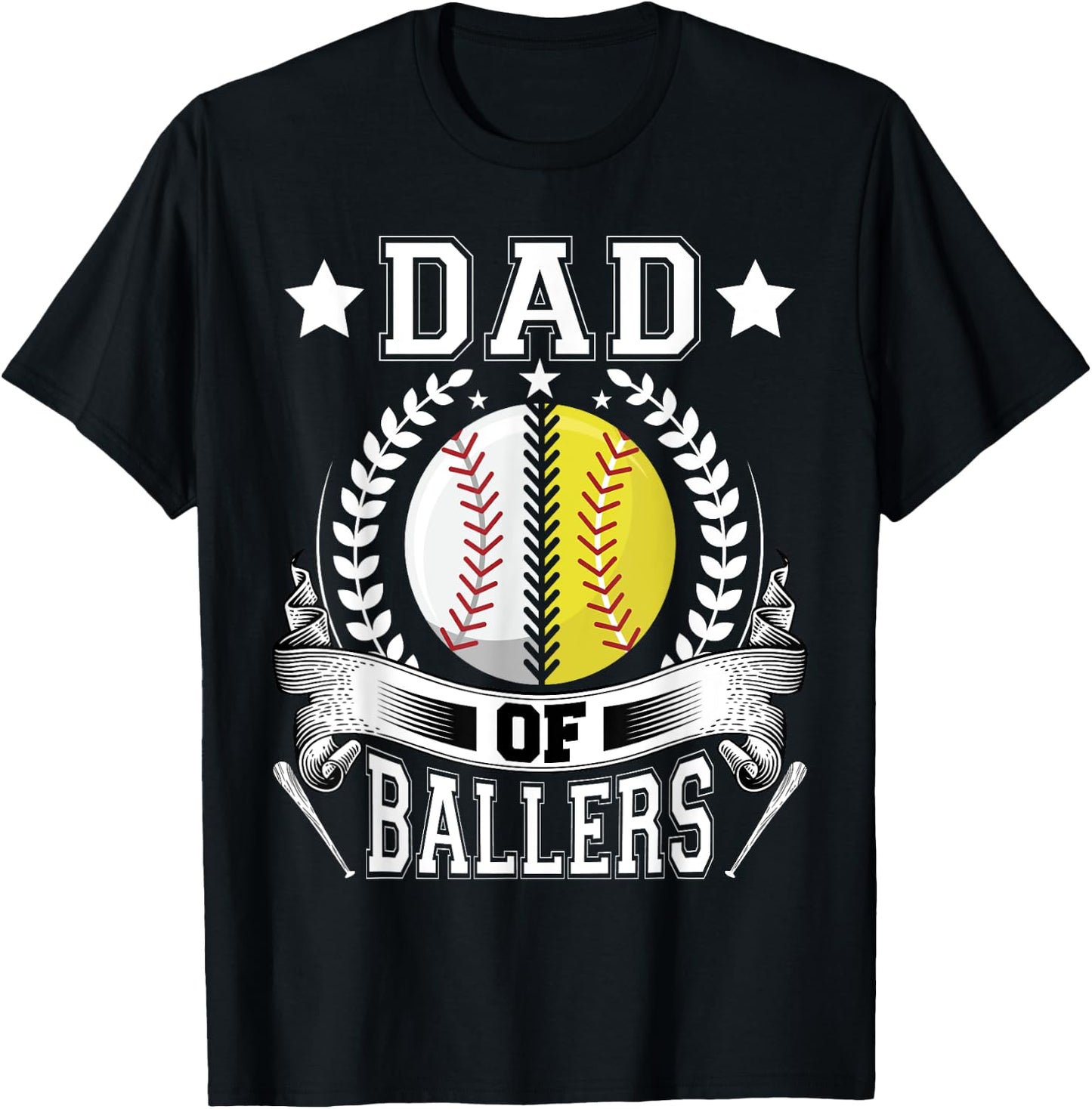 Dad of Ballers Funny Baseball Funny Dad Softball T-Shirt - T-Shirt | Black