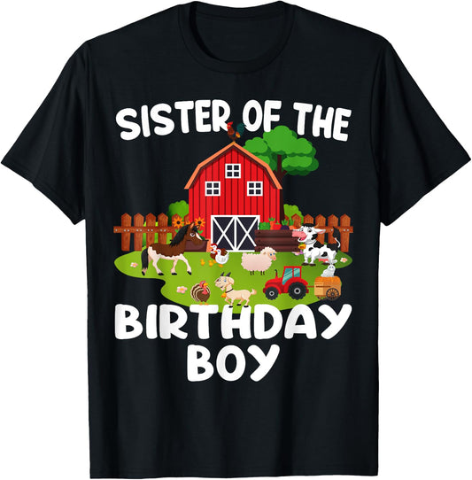 Barnyard Birthday Farm Animals Sister Birthday Boy T-Shirt - T-Shirt | Black