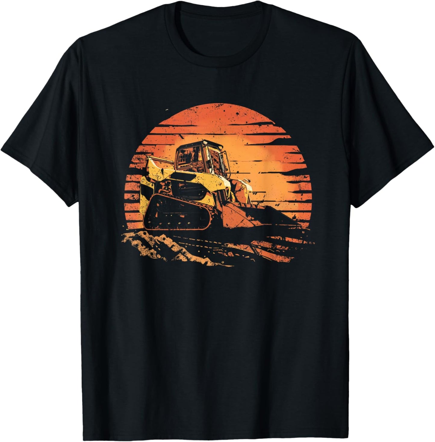 Retro sun Skid steer compact track loader T-Shirt - T-Shirt | Black