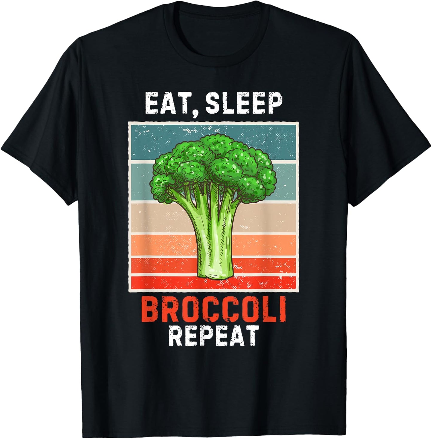 Retro Eat, Sleep Broccoli Repeat Vintage Broccoli Lover T-Shirt - T-Shirt | Black