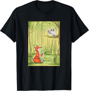 Fox And Owl Forest T-Shirt - T-Shirt | Black
