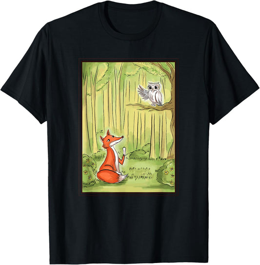 Fox And Owl Forest T-Shirt - T-Shirt | Black