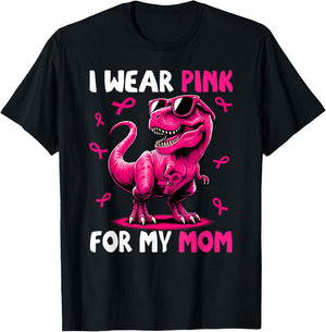 I Wear Pink For My Mom T-rex Dinosaur Breast Cancer T-Shirt - T-Shirt | Black