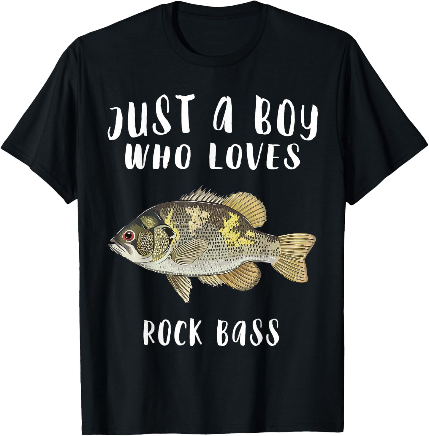 Just A Boy Who Loves Rock Bass Fish Lover T-Shirt - T-Shirt | Black
