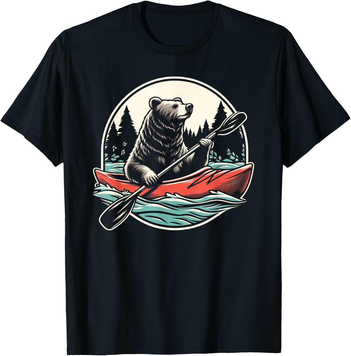 Bear With Kayak Kayaking Retro T-Shirt - T-Shirt | Black