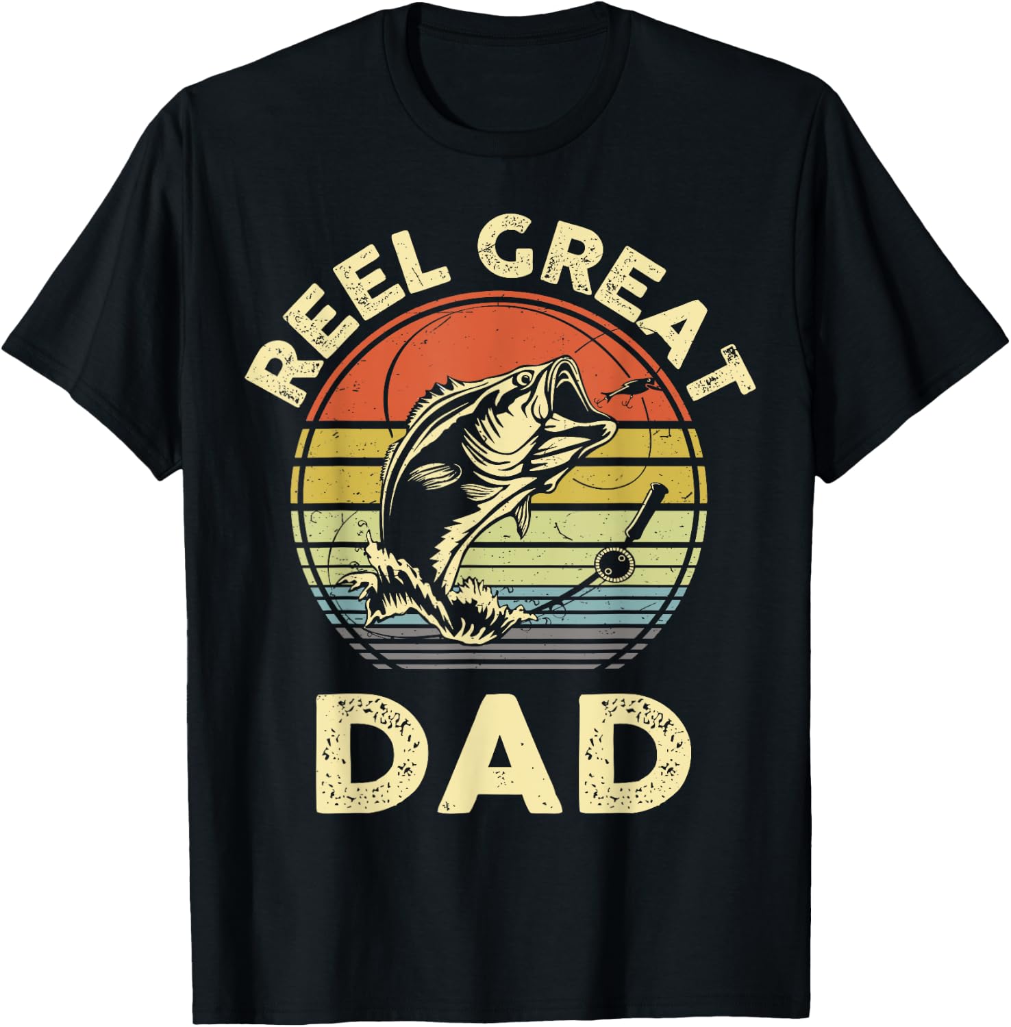 Reel Great Dad Shirt Cool Papa Grandpa Funny Bass Fish Dad T-Shirt - T-Shirt | Black
