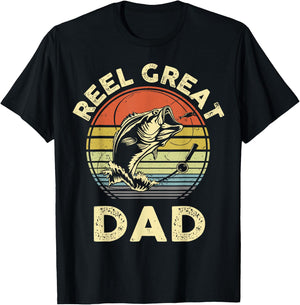Reel Great Dad Shirt Cool Papa Grandpa Funny Bass Fish Dad T-Shirt - T-Shirt | Black