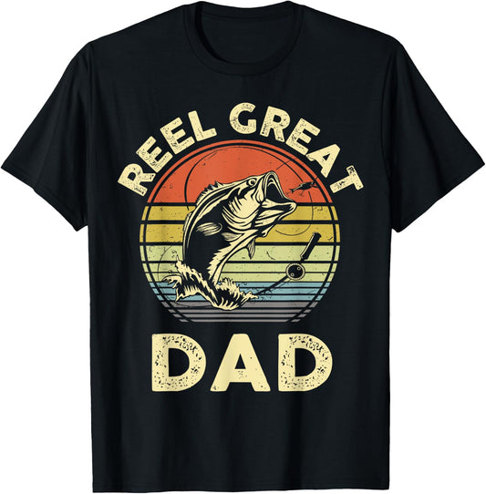 Reel Great Dad Shirt Cool Papa Grandpa Funny Bass Fish Dad T-Shirt - T-Shirt | Black