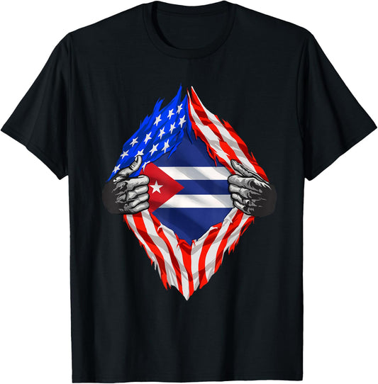 Cuba Shirt American Cuban Flag Hispanic Pride Cubans Roots T-Shirt - T-Shirt | Black