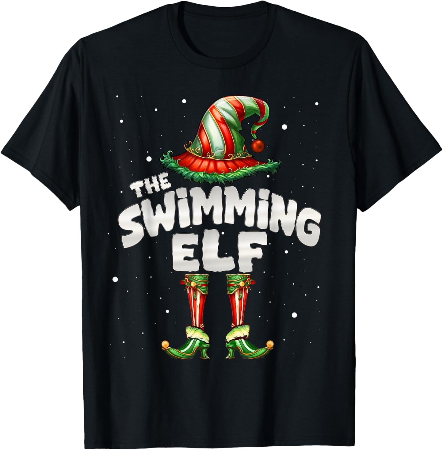 I'm The Swimming Elf Family Matching Group Christmas T-Shirt - T-Shirt | Black