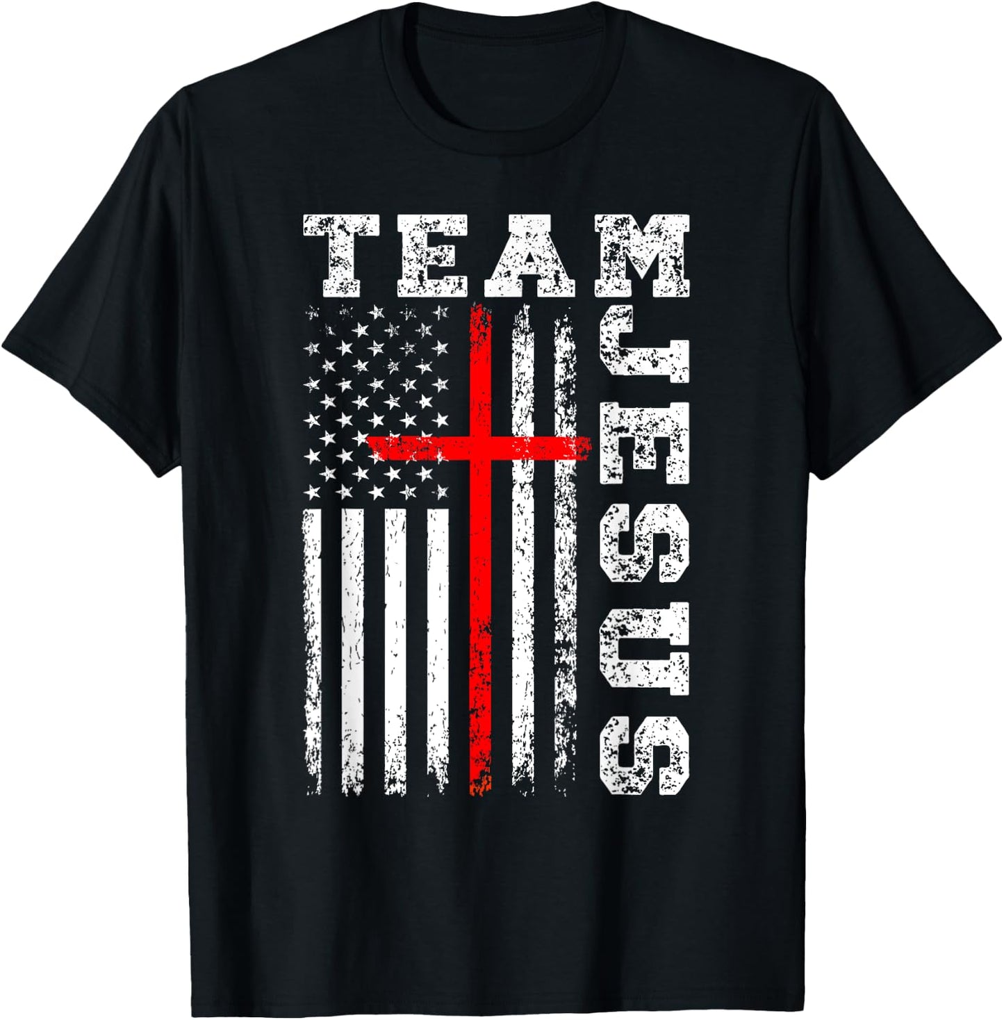 Team Jesus Cross And US Flag T-Shirt - T-Shirt | Black
