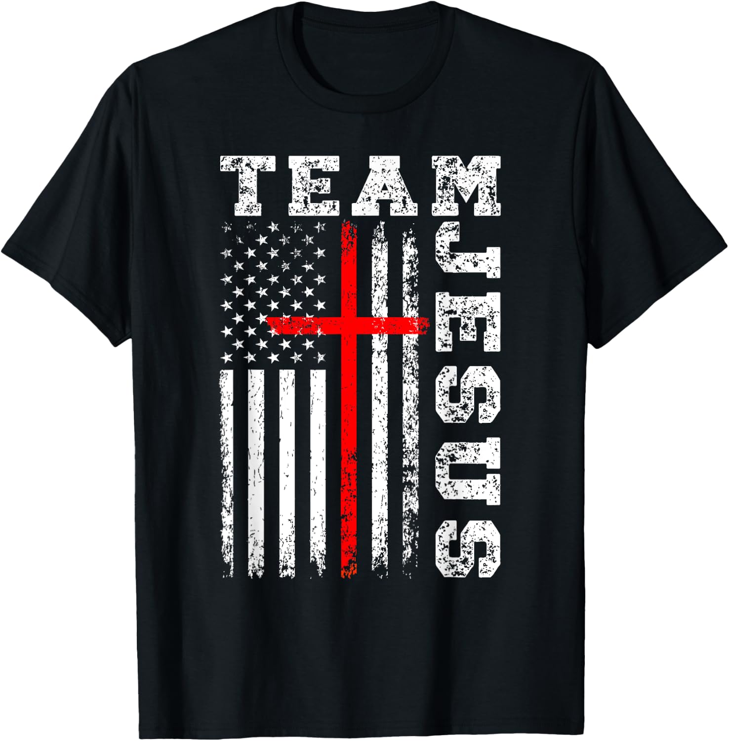 Team Jesus Cross And US Flag T-Shirt - T-Shirt | Black