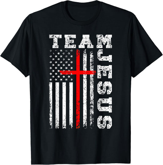 Team Jesus Cross And US Flag T-Shirt - T-Shirt | Black