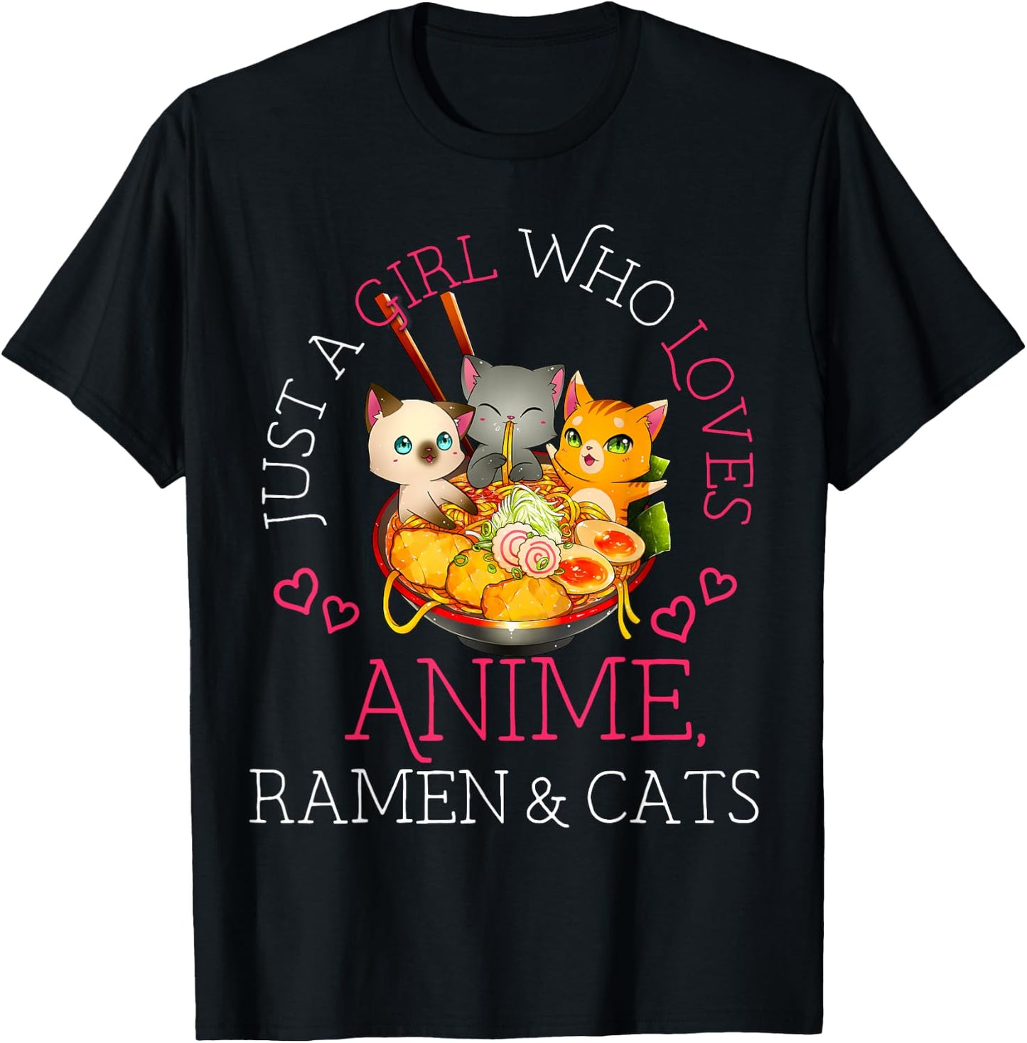 Just a Girl Anime Ramen and Cats Gift Manga T-Shirt - T-Shirt | Black