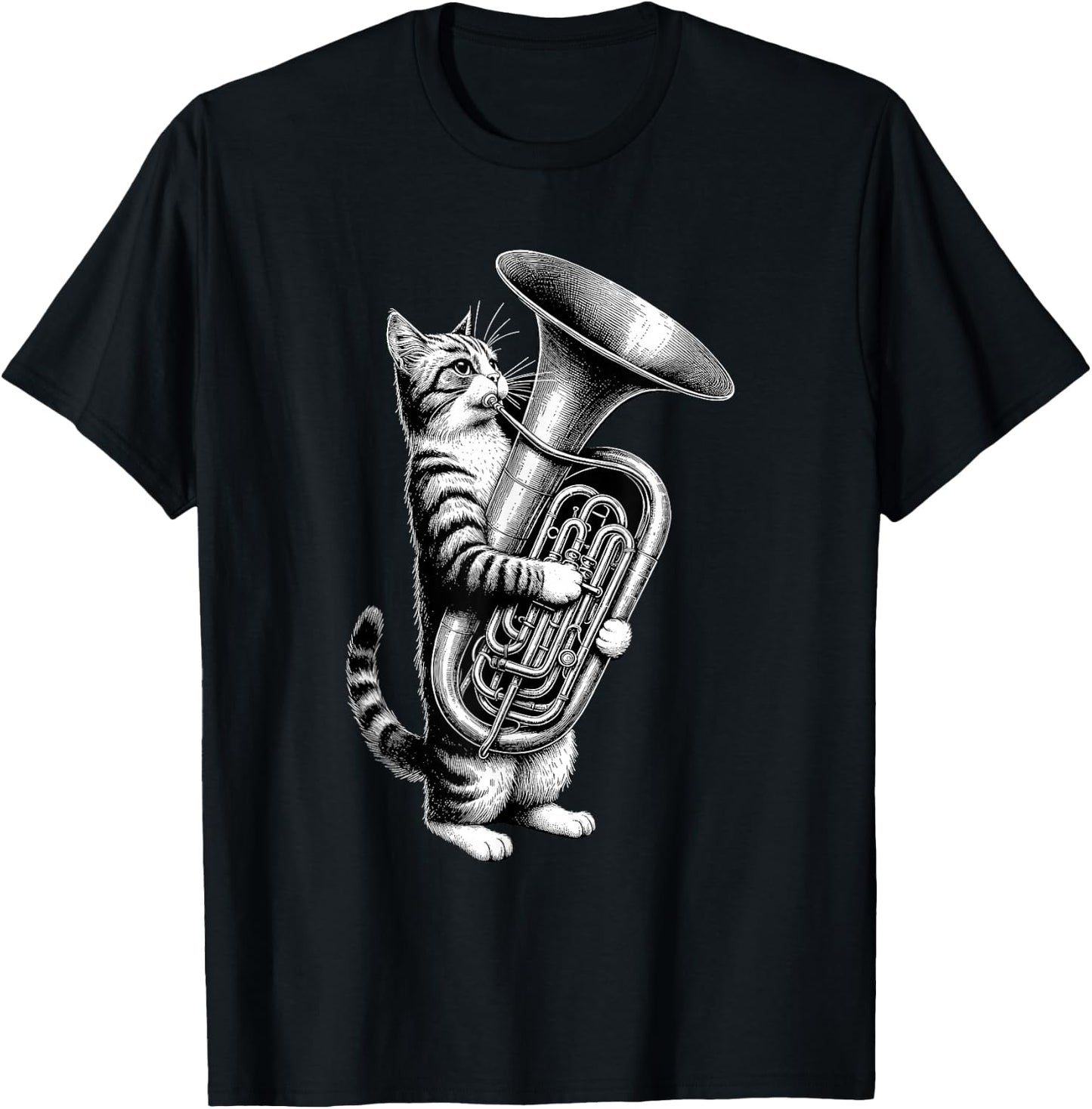 Cat Playing Tuba Marching Band Tuba Player Musician T-Shirt - T-Shirt | Black