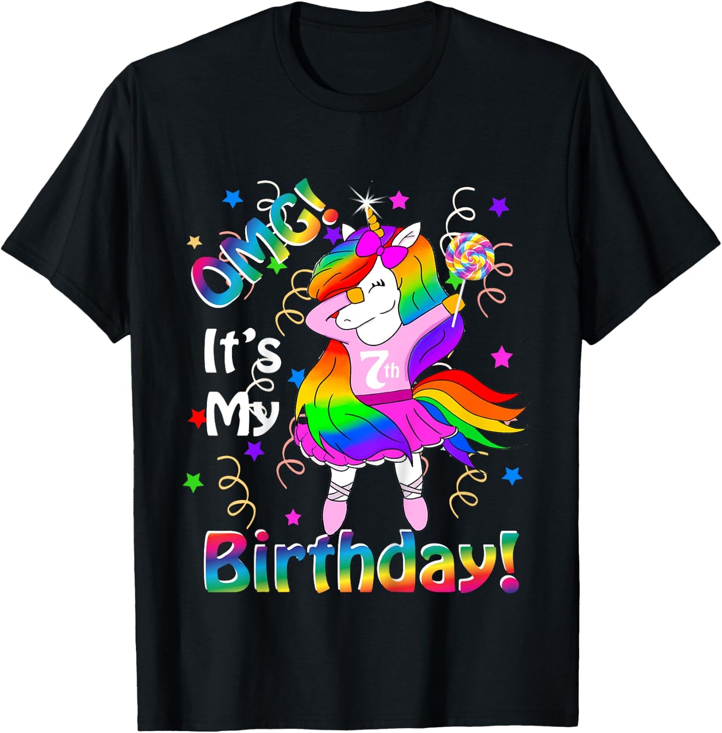 OMG It's My 7th Birthday Girls Unicorn (7 years old) outfit T-Shirt - T-Shirt | Black