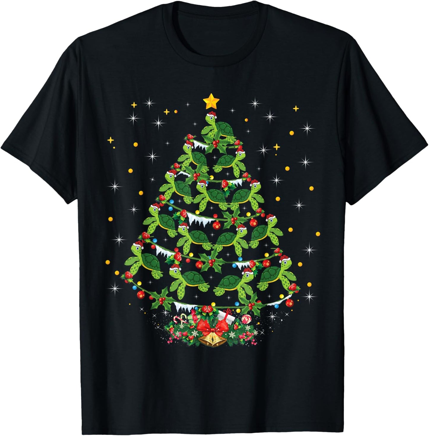 Sea Turtles Lover Xmas Gift Sea Turtle Christmas Tree T-Shirt - T-Shirt | Black