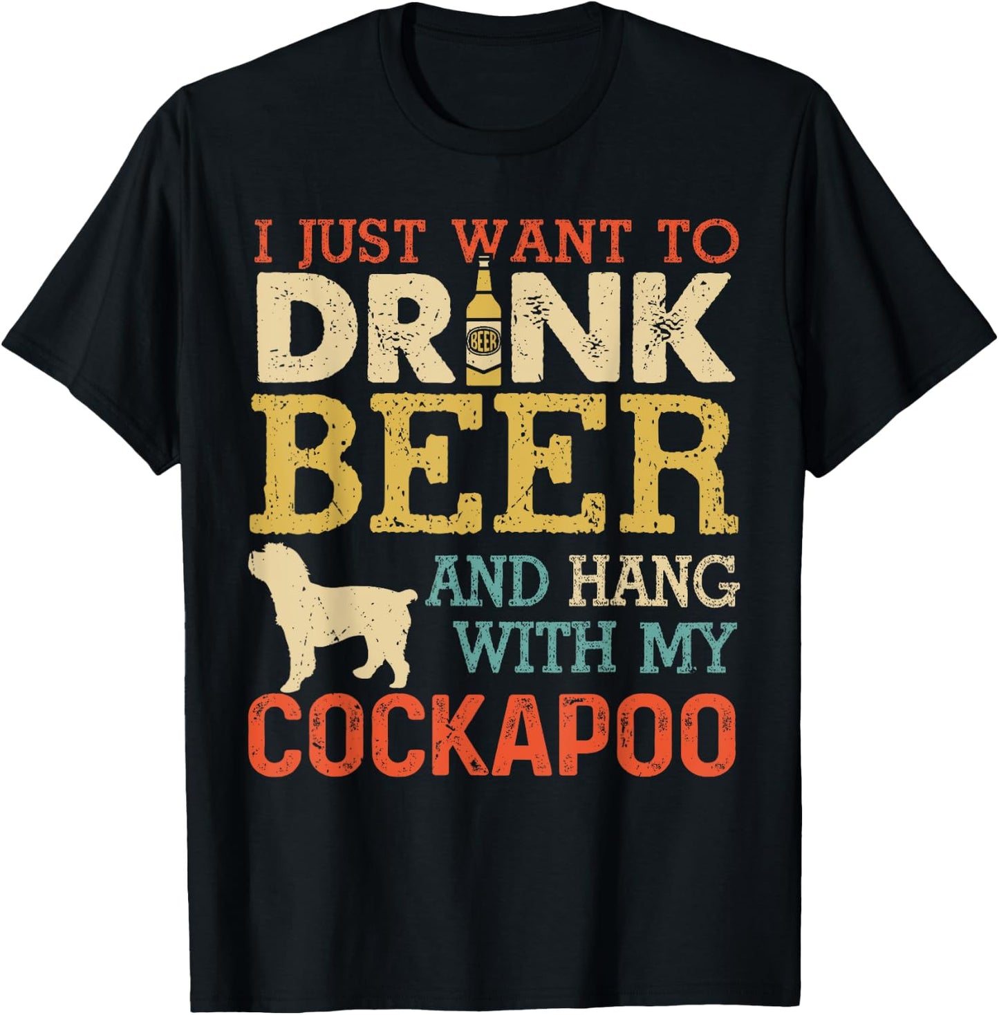 Cockapoo Dad Drink Beer Hang With Dog Funny Men Vintage T-Shirt - T-Shirt | Black