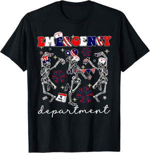 Emergency Department Skeleton Dancing ER Nurse 4th Of July T-Shirt - T-Shirt | Black